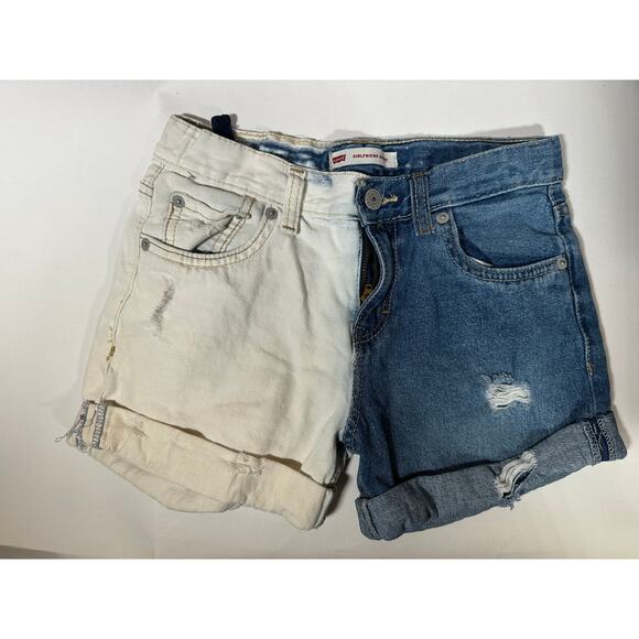 Levi’s Girls Two-Tone Blue & White Girlfriend Shorty Denim Shorts Size 12 - Picture 1 of 5